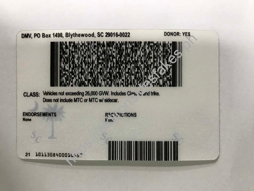 South Carolina Driver License(New SC O21) - Image 2